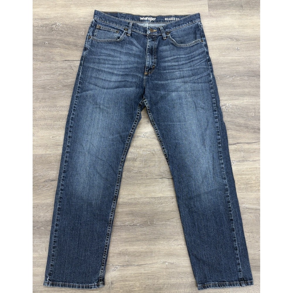 Wrangler 10MGW15BI Jeans Mens 34x32 Relaxed Fit Straight Leg Med Wash Indigo